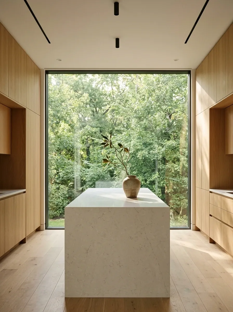 Minimalist Kitchen With a Floor-to-Ceiling Picture Window
