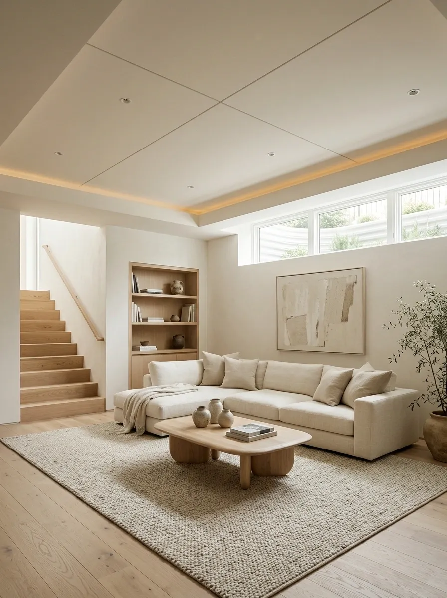 Minimalist Warm White Drop Ceiling With Low-Contrast Grid Lines