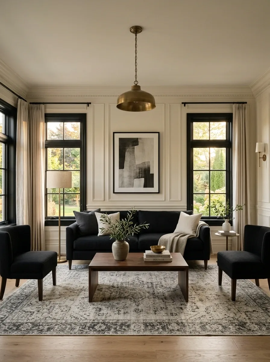 Modern Classic With White Paneling and Black Trim