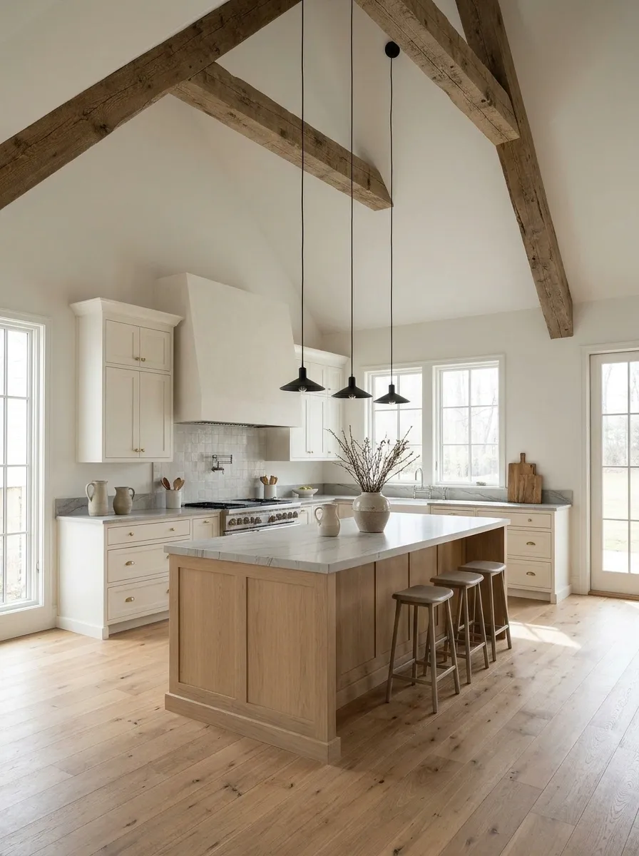 Modern Farmhouse Kitchen With Exposed Oak Beams