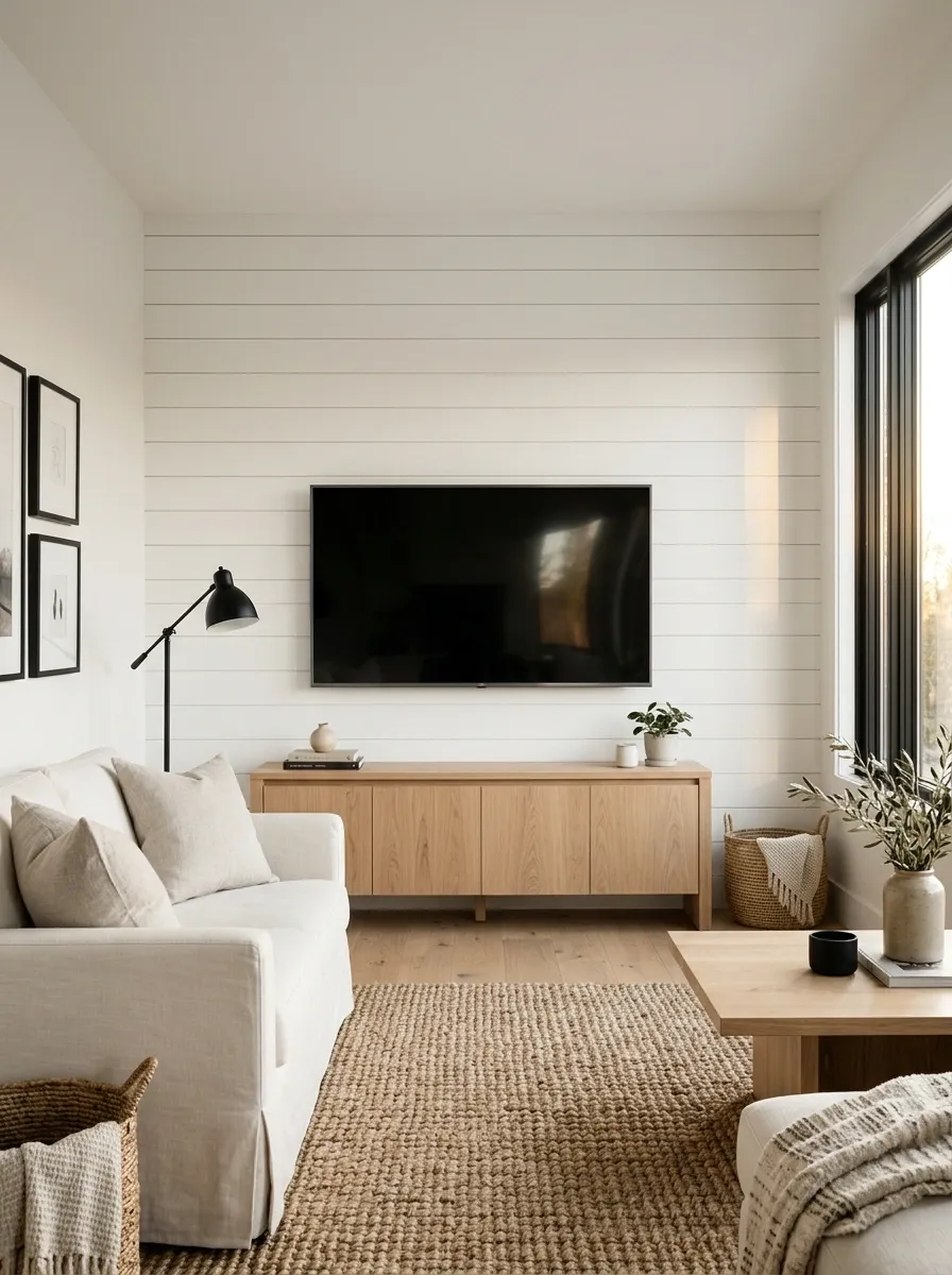 Modern Farmhouse TV Wall With Built-In Shiplap