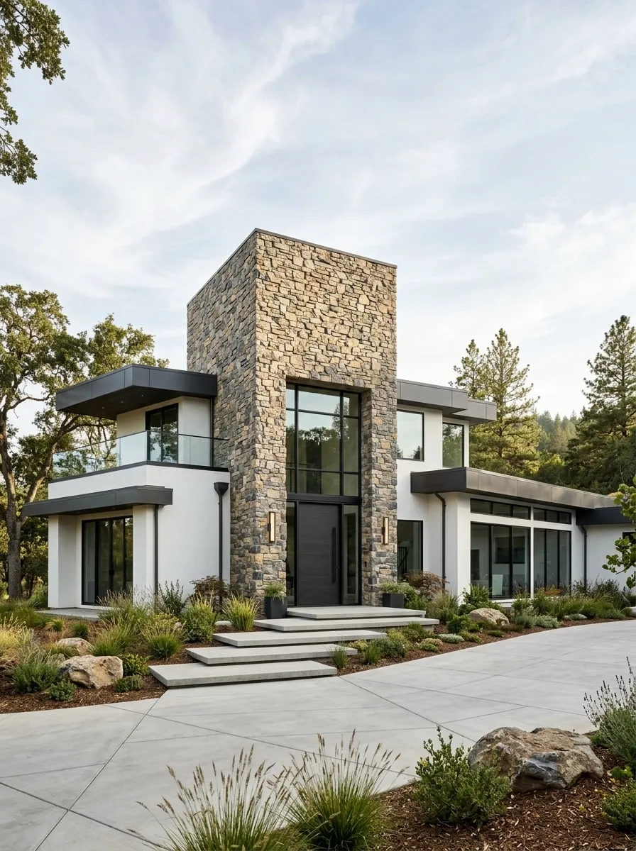 Modern House With a Strong Stone Entry Volume