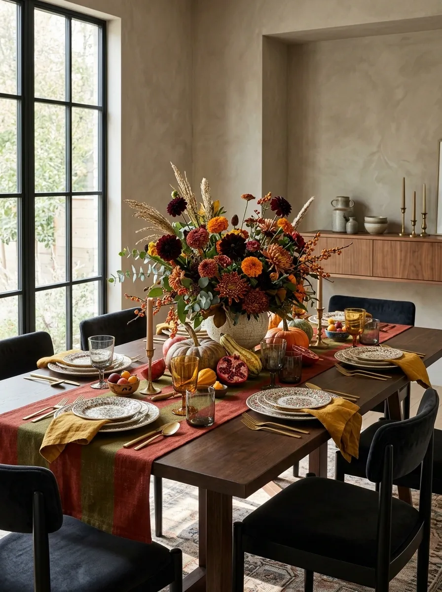 Modern Maximalist Thanksgiving With Layered Patterns and Color