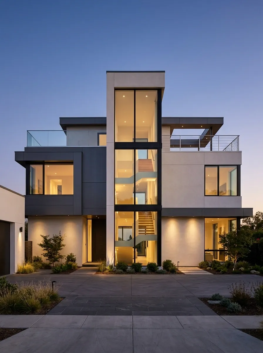 Modern Roof-Terrace House With a Sculptural Stair Tower
