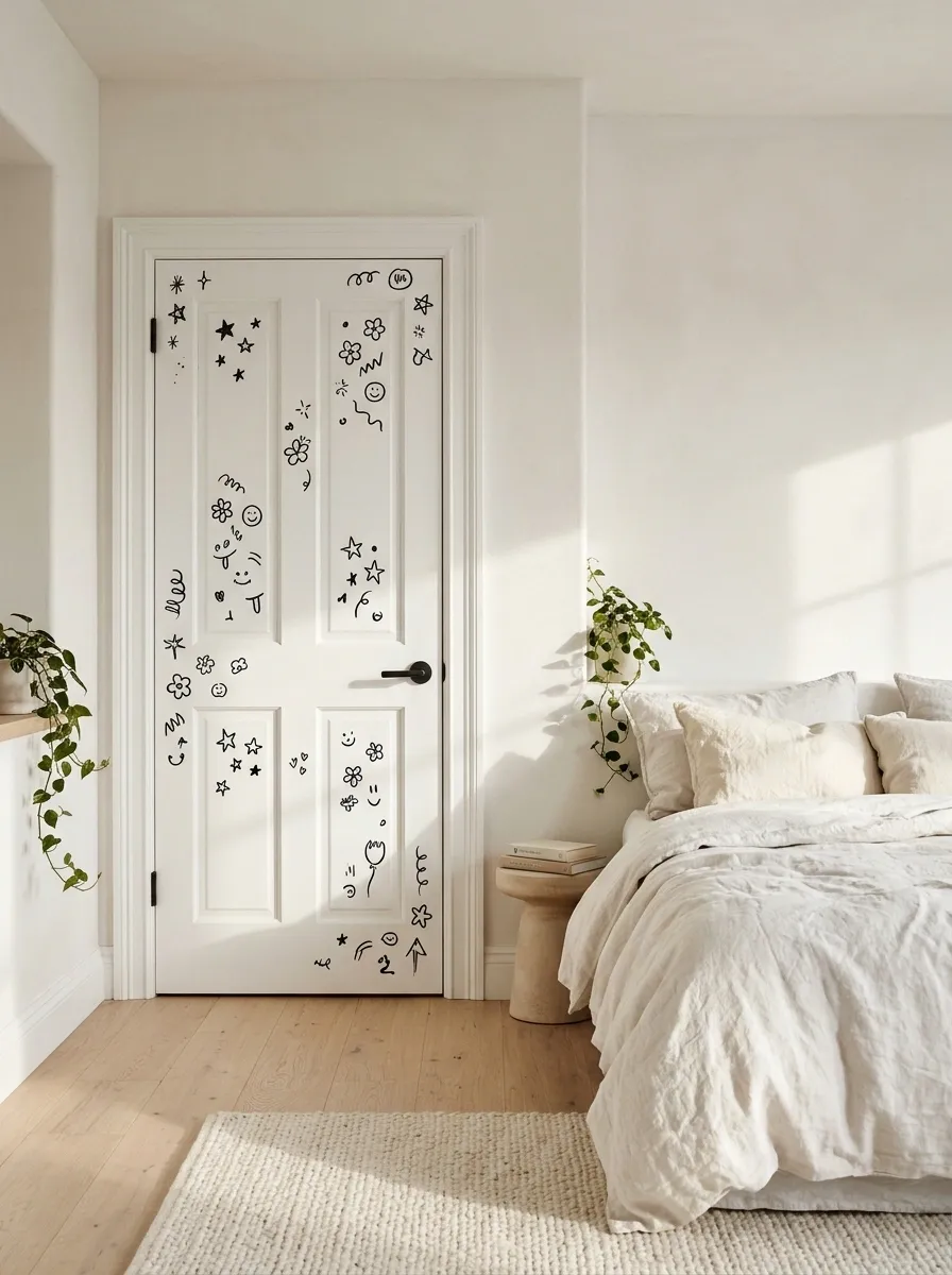 Monochrome Doodle Door With a Personalized Sketchbook Theme