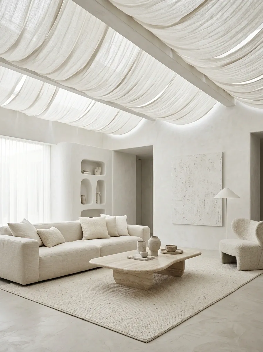 Monochrome Interior With White-on-White Draping