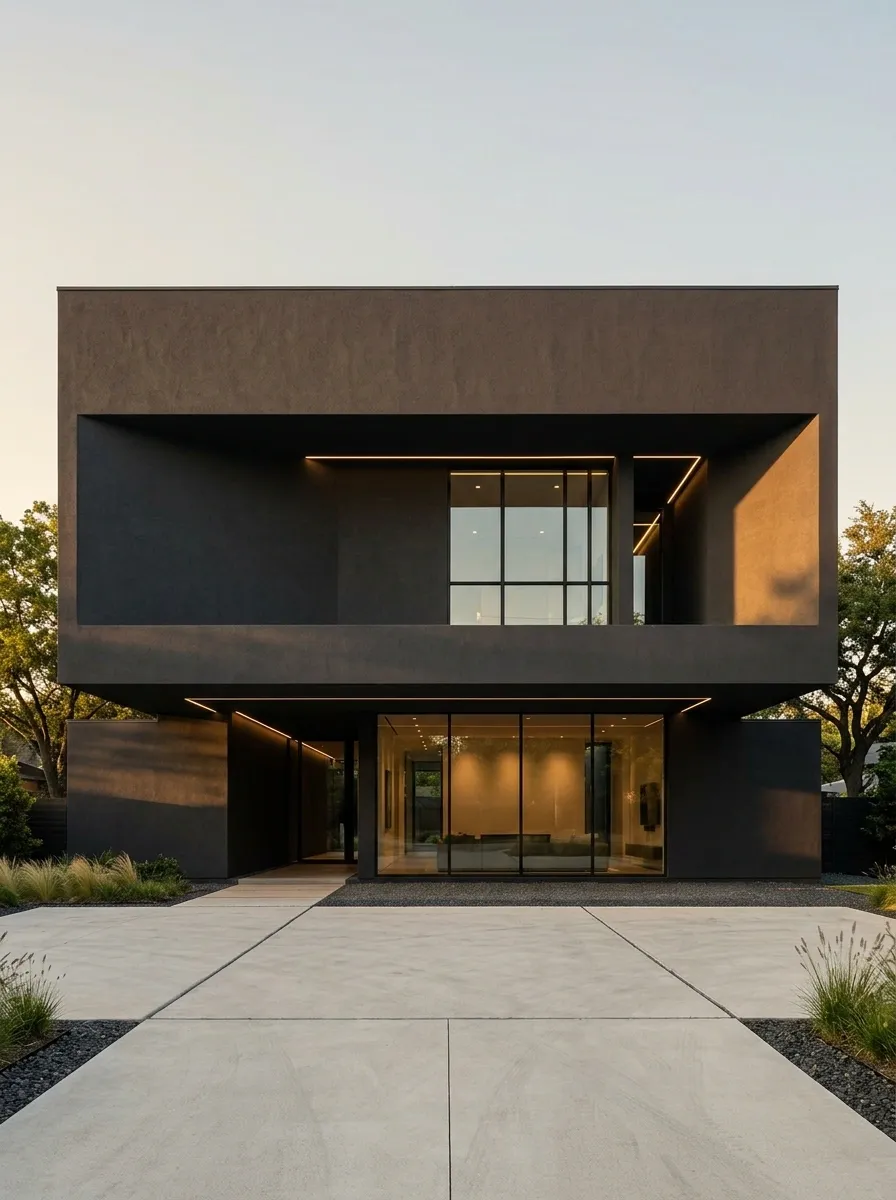 Monolithic Charcoal House With Bold Geometric Forms