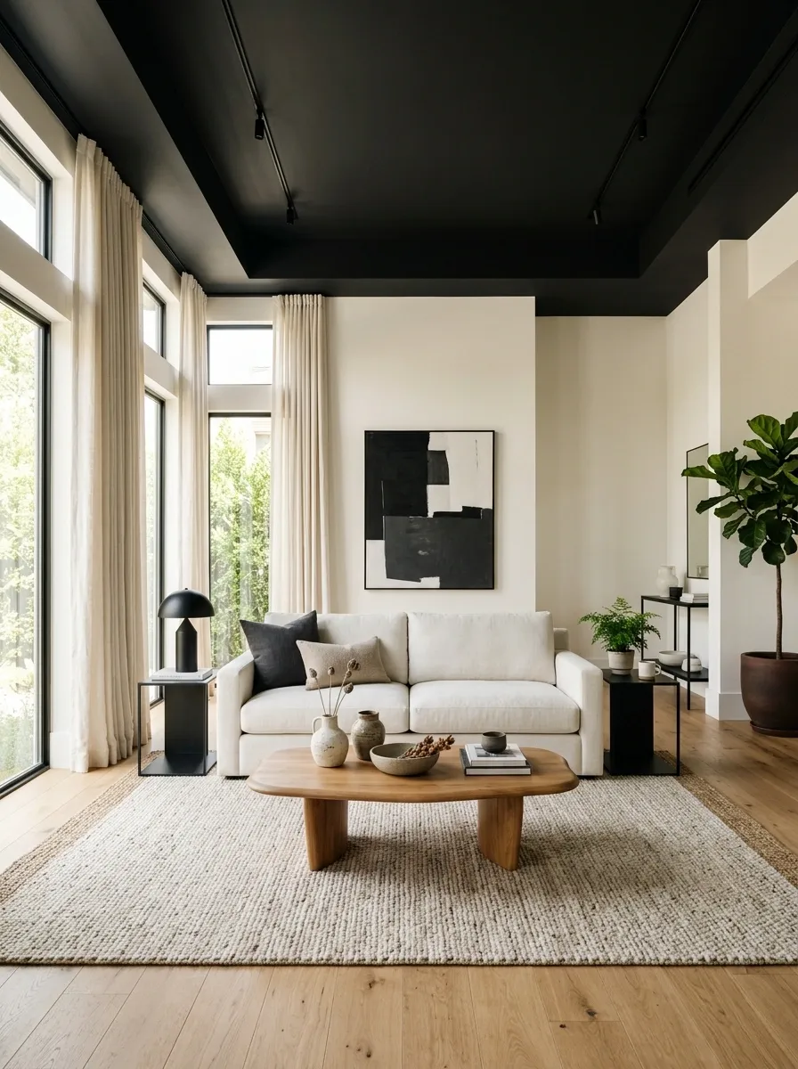 Moody Black Ceiling With White Walls
