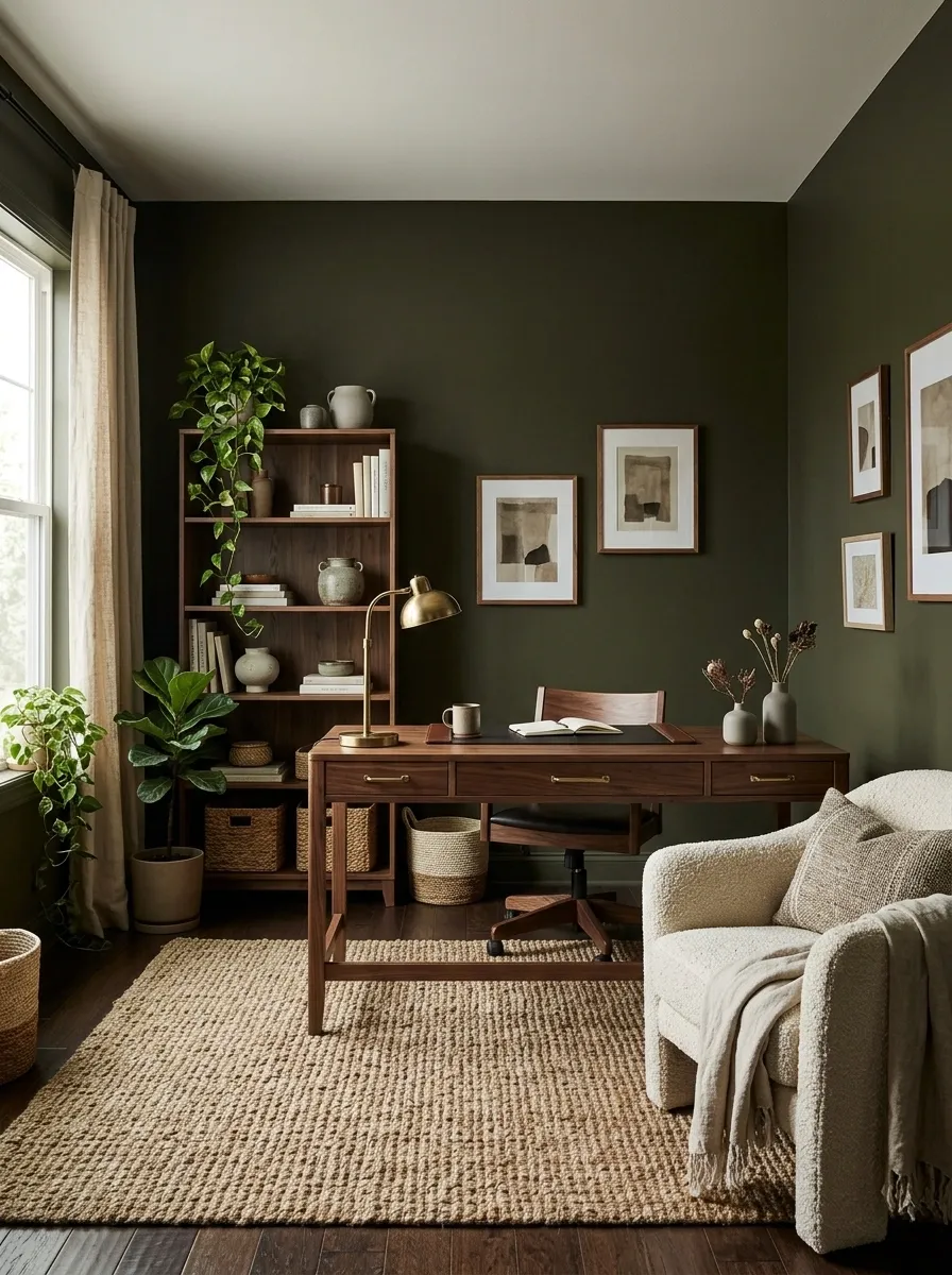 Moody Olive Boho Home Office