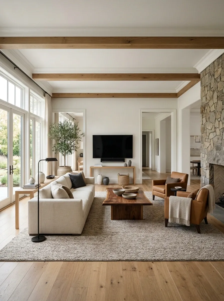 Multi-Entry Living Room With a Floating Seating Island