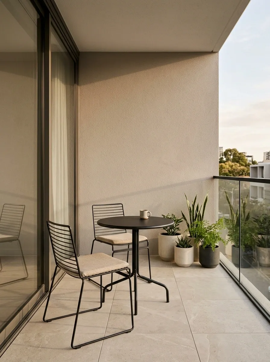 Mushroom Beige and Black Minimal Balcony