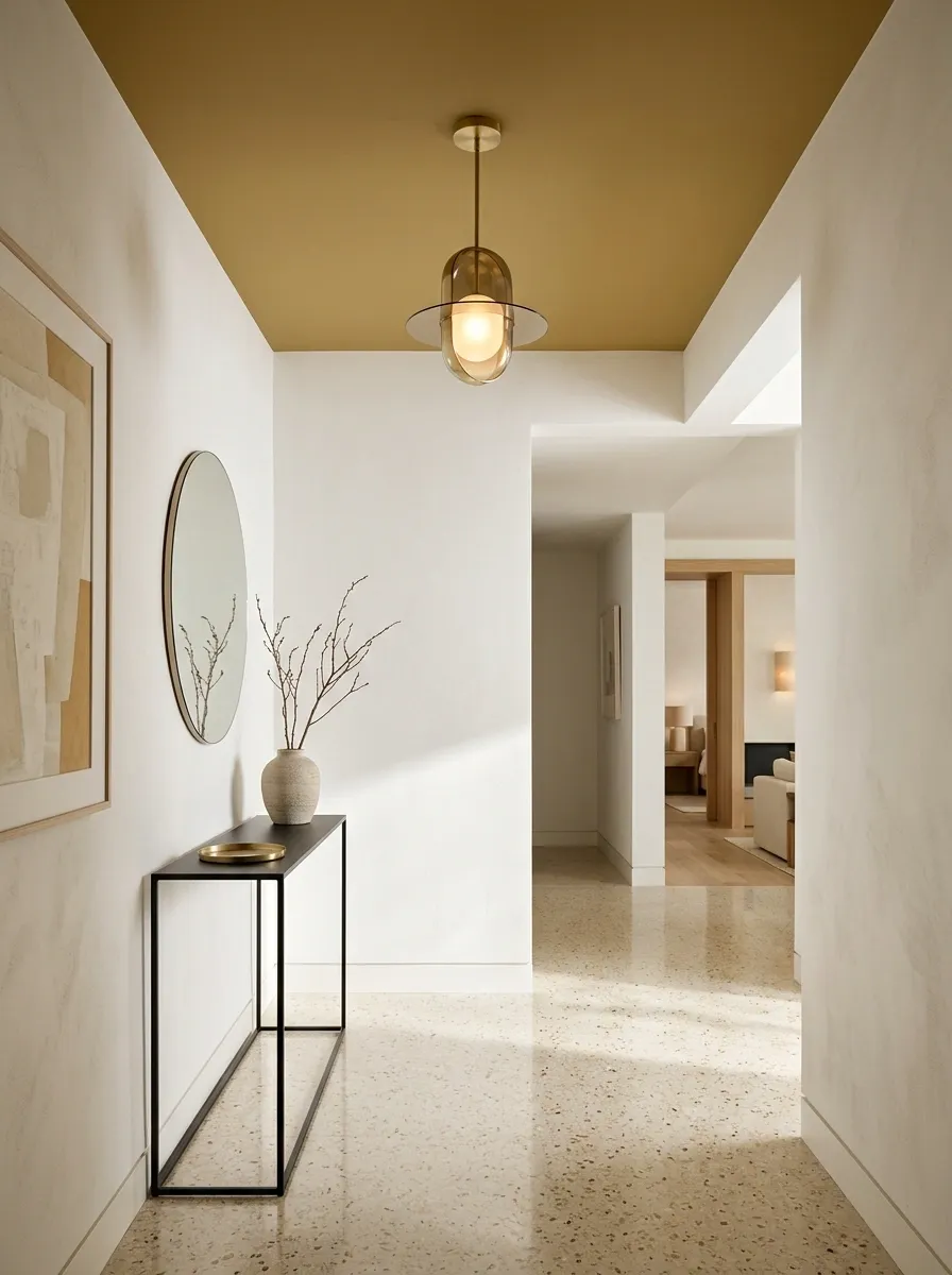 Muted Ochre Ceiling in a Modern Entryway