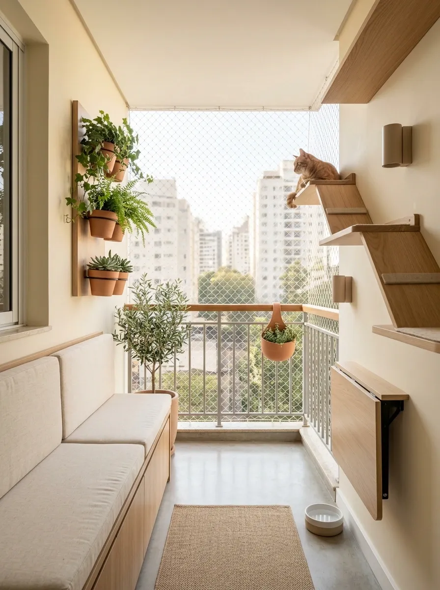 Narrow Apartment Balcony With Foldaway Furniture