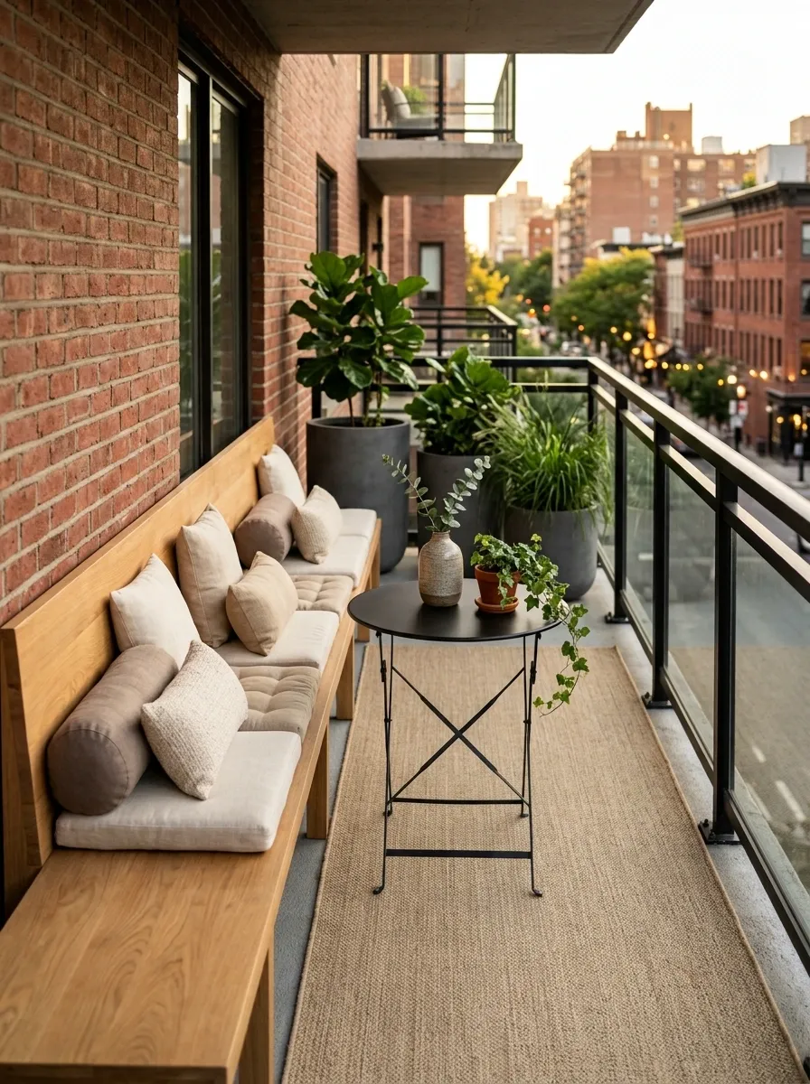 Narrow Balcony With One Long Side Bench