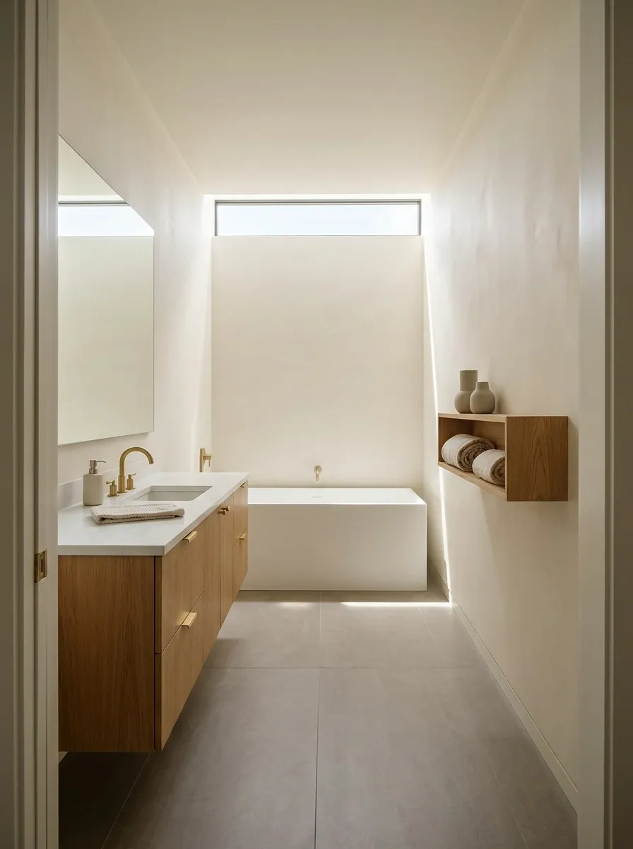 Narrow Galley Bathroom With a Tub at the End