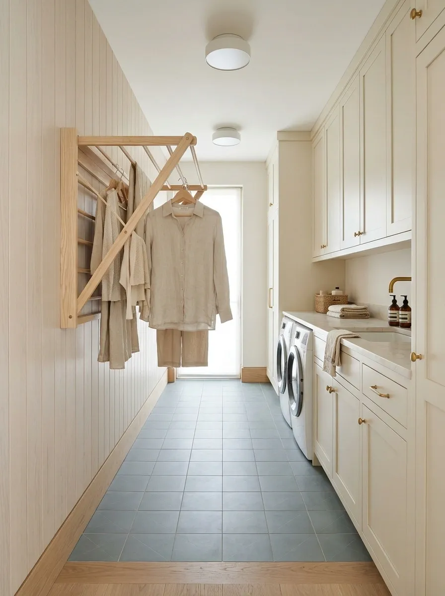 Narrow Laundry With a Fold-Down Drying Wall