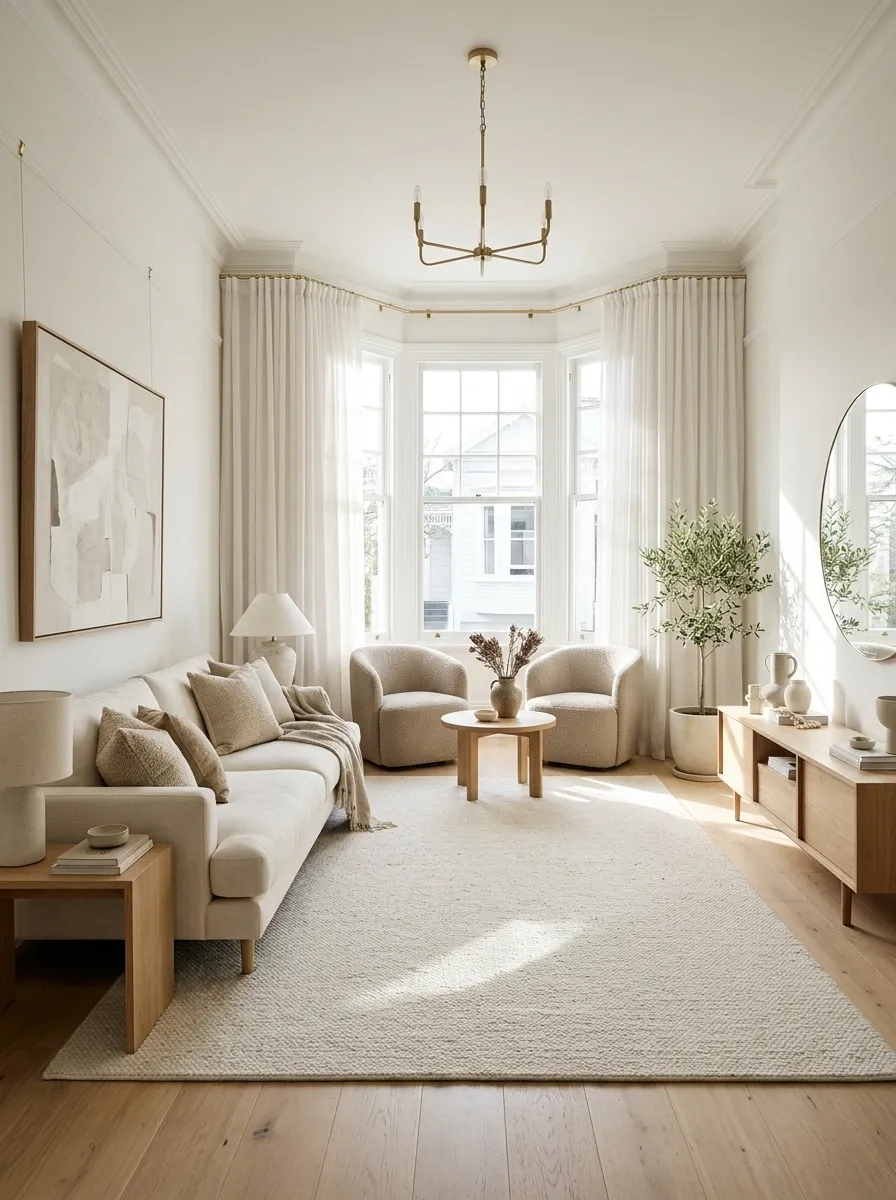 Narrow Living Room With a Bay Window