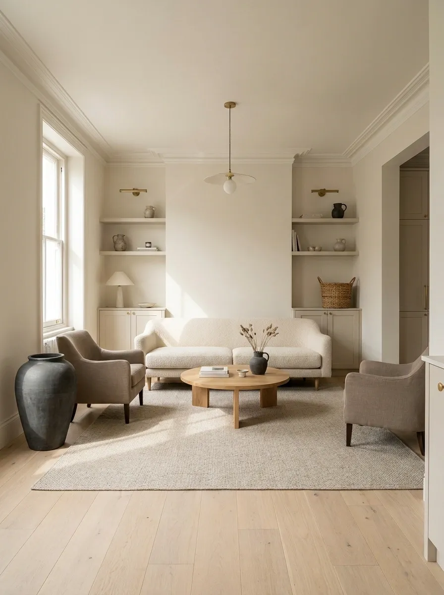Narrow Living Room With a Round Coffee Table