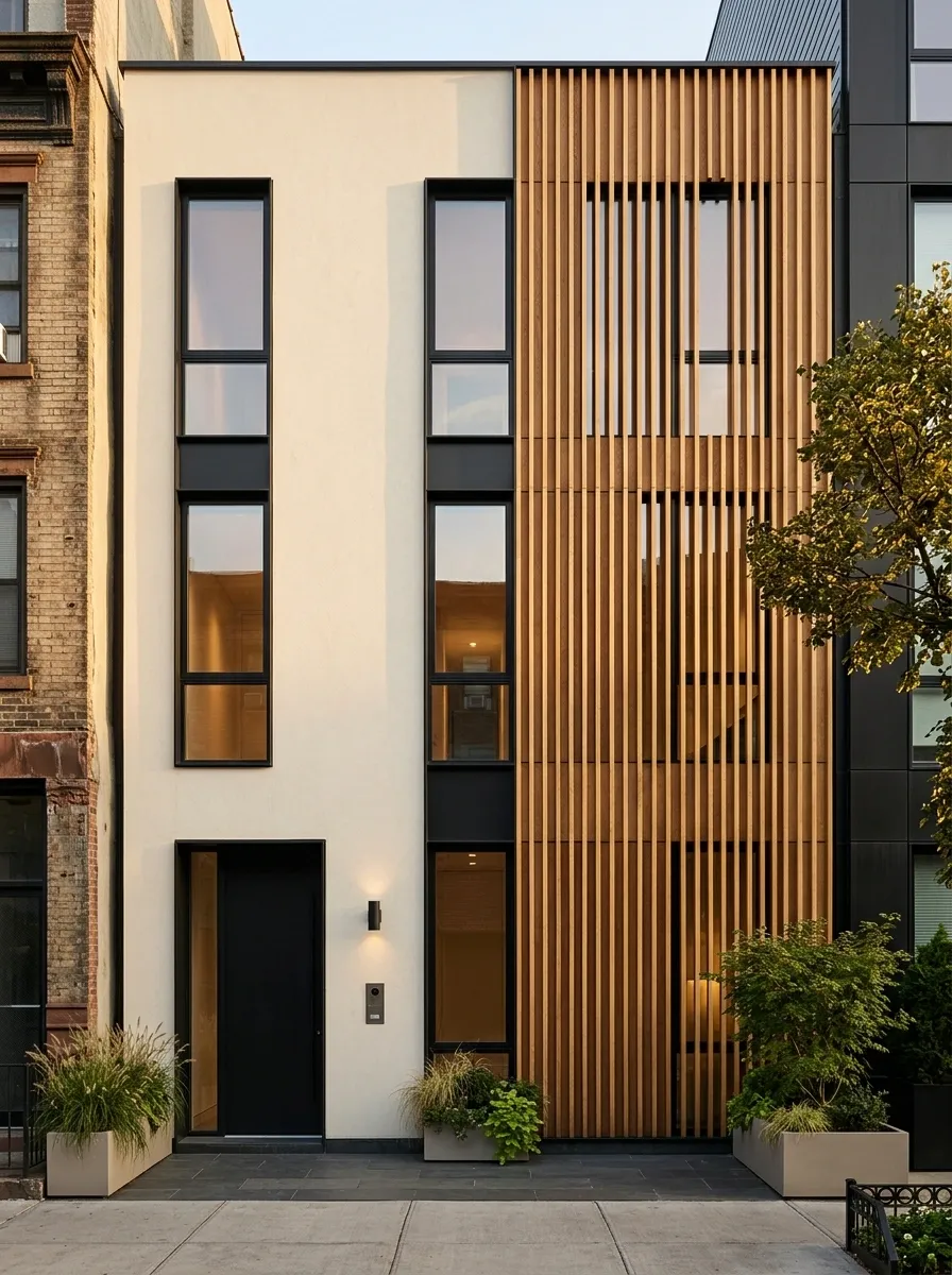 Narrow Urban Townhouse With Vertical Timber Screening