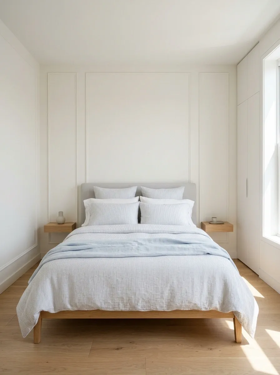 Narrow Vertical Stripes in a Small Apartment Bedroom