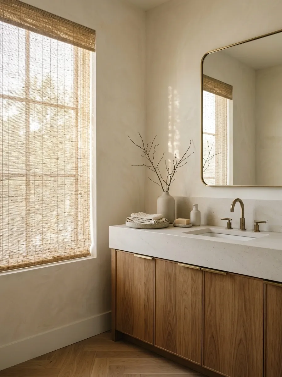 Natural Woven Shades With Pale Stone and Oak