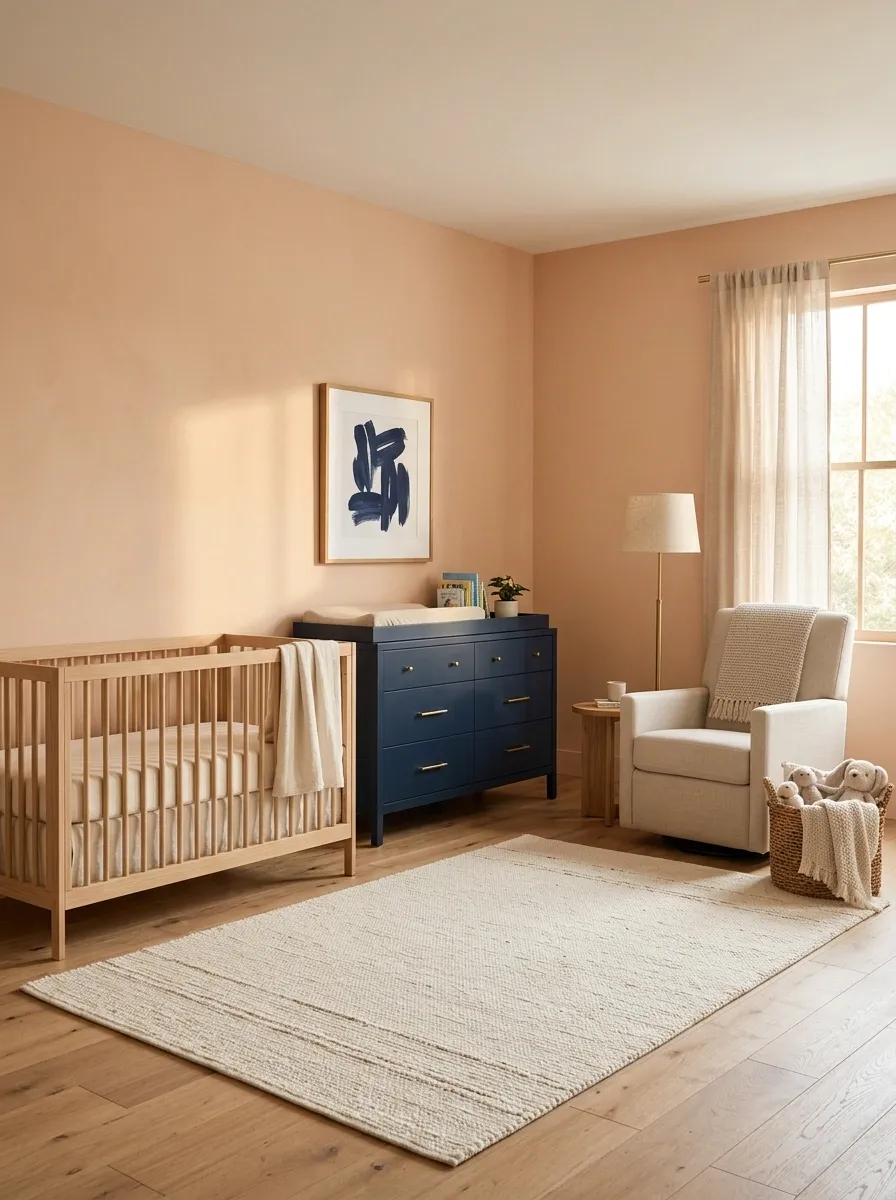 Navy and Peach Nursery With Light Oak and Cotton