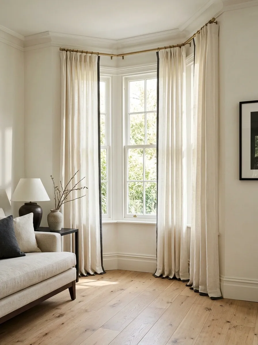 Neutral Linen Curtains With Contrasting Dark Edging