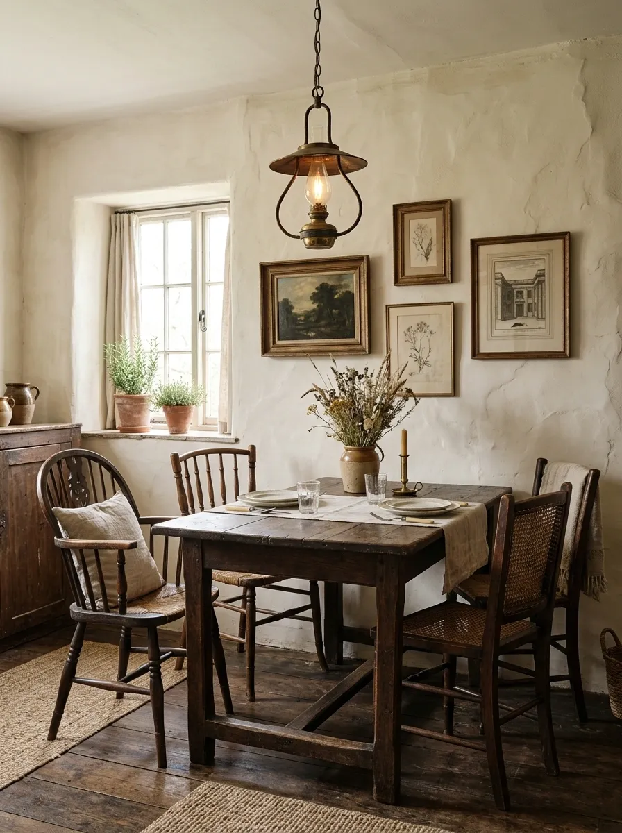 Old-World Nook With Plaster Walls and Dark Timber