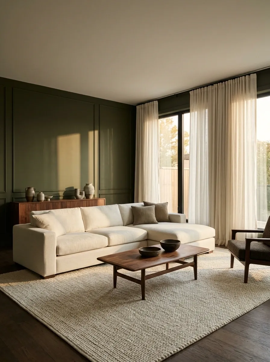 Olive + Bone White With Dark Wood