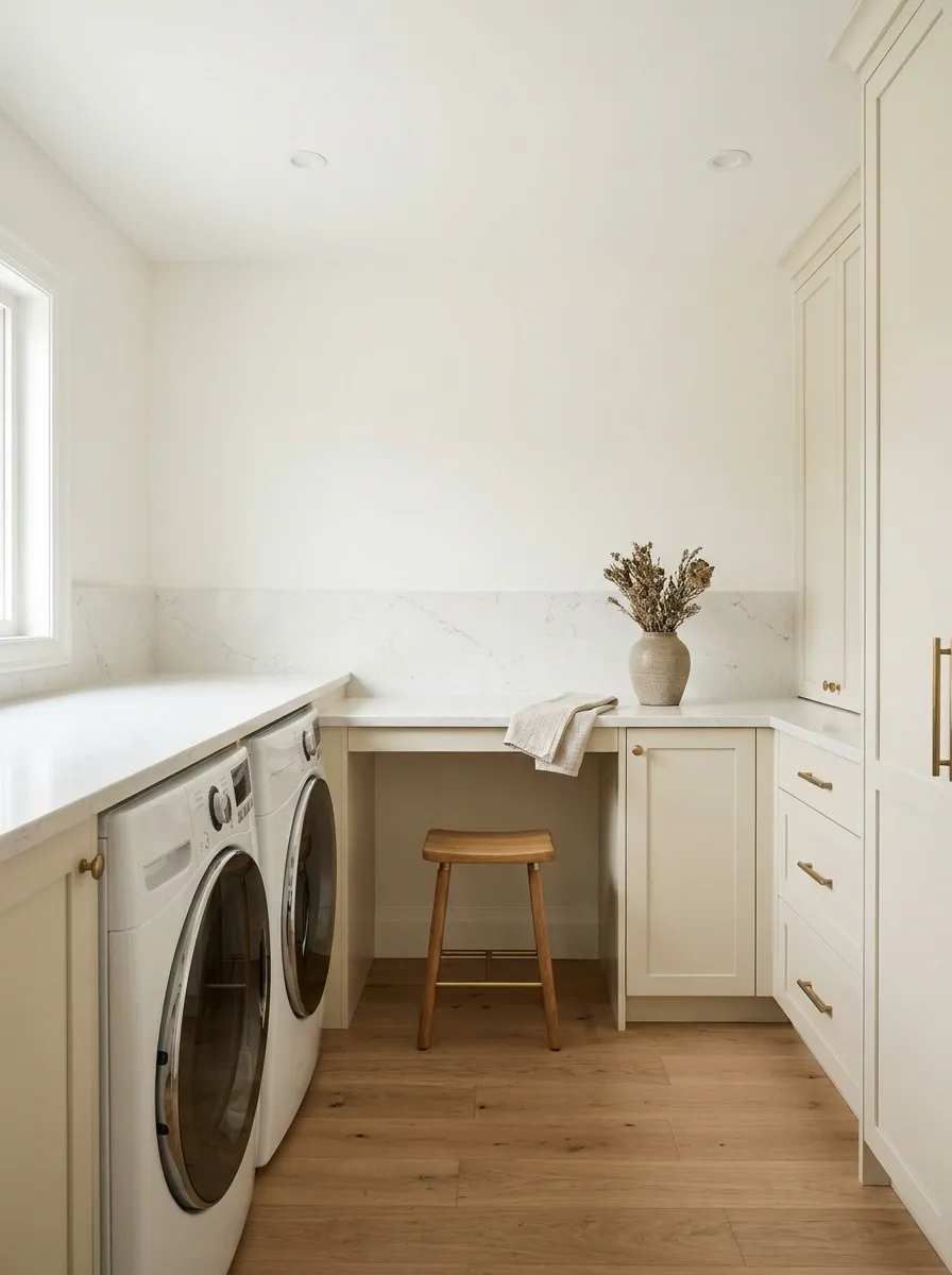 Open Laundry With Seated Work Space and Easy-Reach Storage