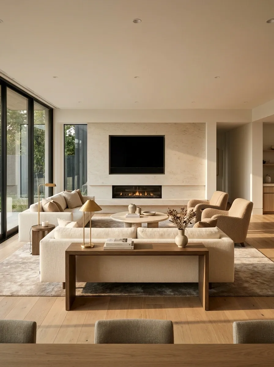 Open-Plan Living Room Defined by a Floating Sofa
