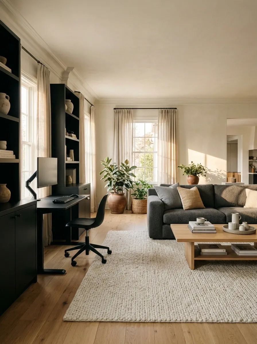 Open-Plan Living Room With a Discreet Black Gaming Setup