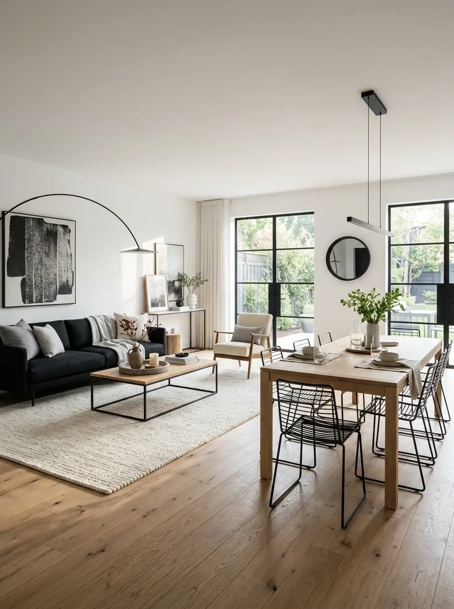 Open-Plan Living Room With Clear Black Anchors
