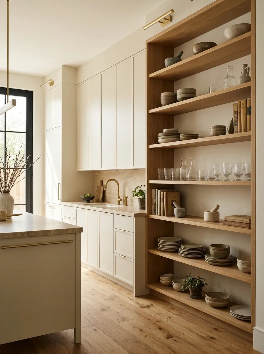 Open-Shelf Kitchen With a Display Wall and Quiet Cabinetry