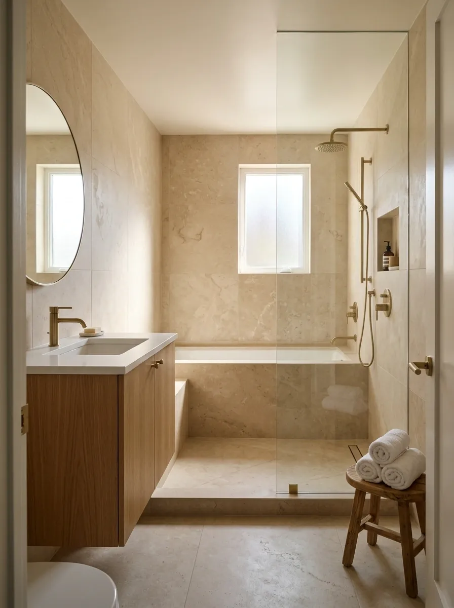 Open Wet-Room Layout With a Built-In Tub