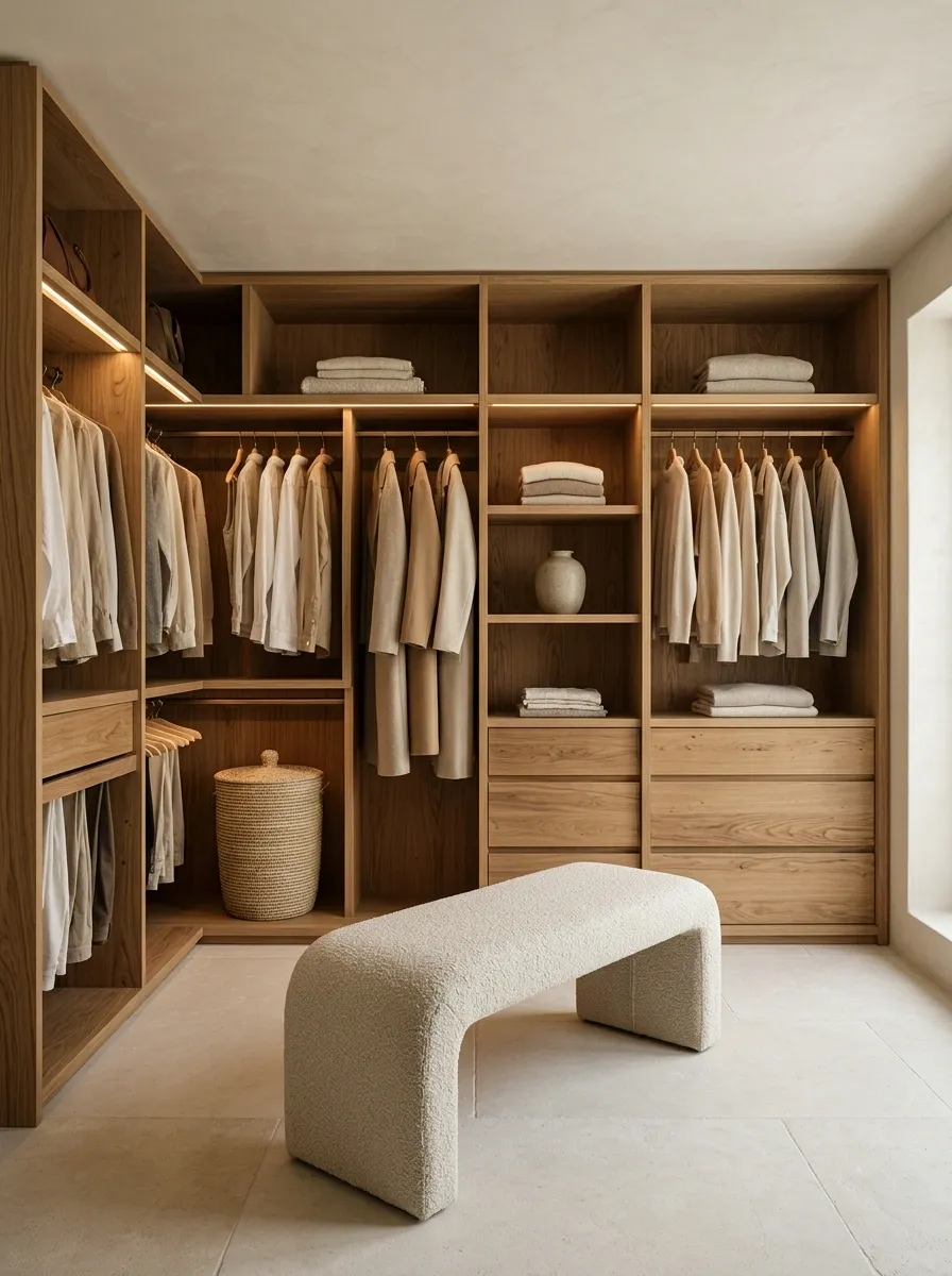Organic Modern Closet With Tactile Natural Finishes