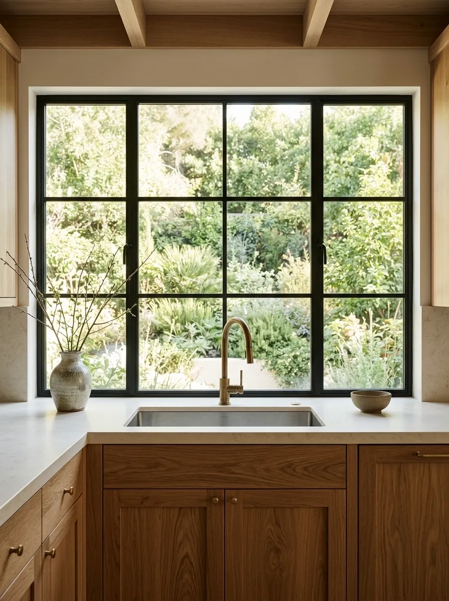 Organic Modern Kitchen With a Wide Garden-Facing Window
