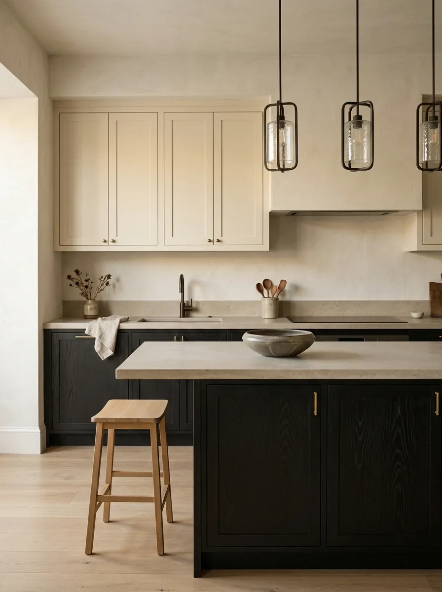 Organic Modern Kitchen With Limestone and Black Oak