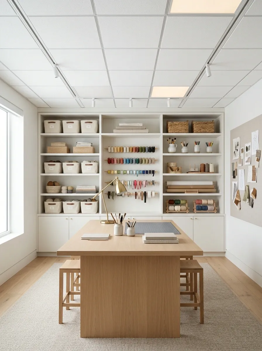 Organized Craft Room With a Clean, Bright Drop Ceiling