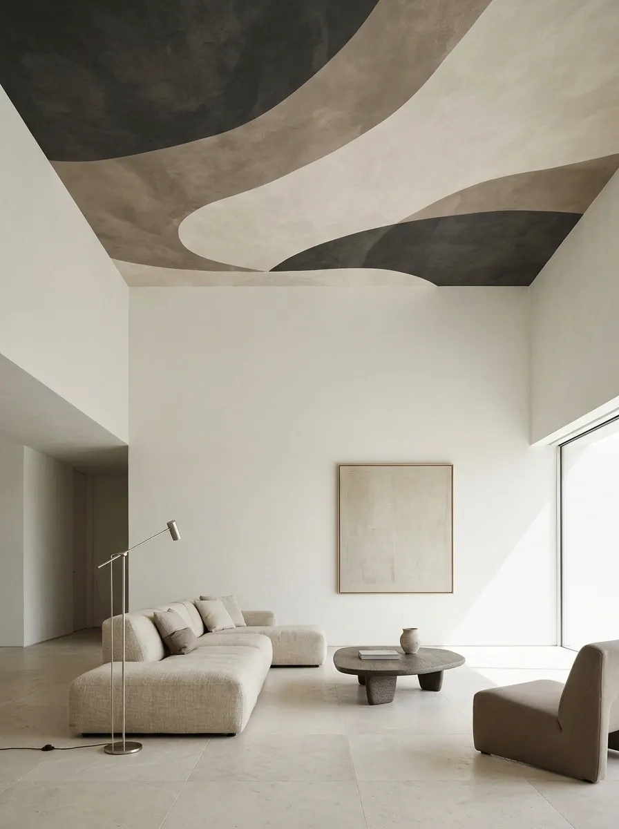 Oversized Abstract Ceiling in a Minimalist Modern Living Room