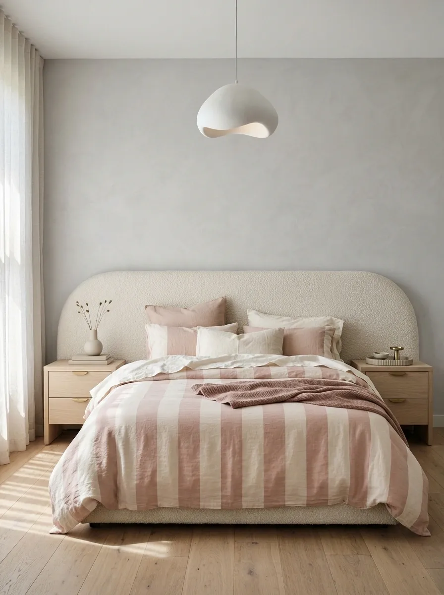 Oversized Blush Stripes With Sculptural Modern Furniture