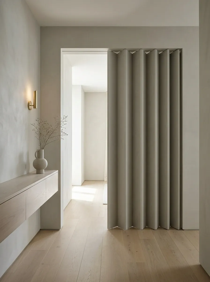 Paint-Matched Accordion Screen That Almost Disappears Into the Wall