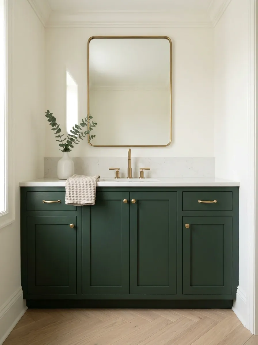 Pair Brass With Deep Green Vanity Cabinets