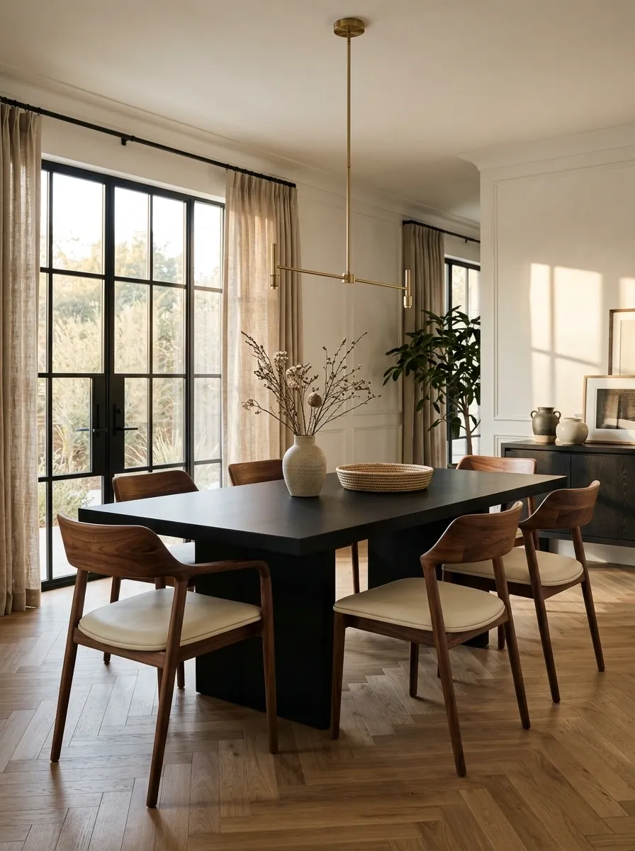 Pair the Black Table With Warm Wood Chairs