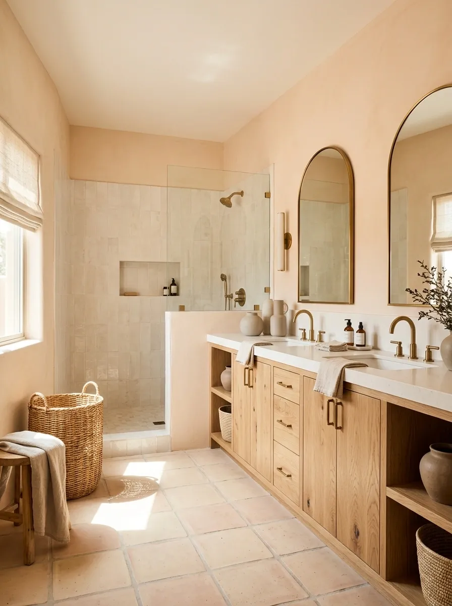 Pale Desert Bathroom With Terracotta and Soft Peach