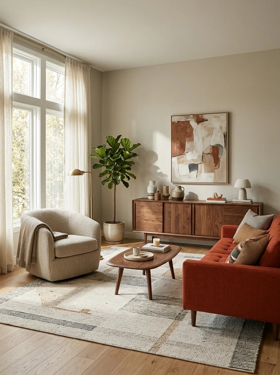 Pale Taupe + Rust With Mid-Century Shapes