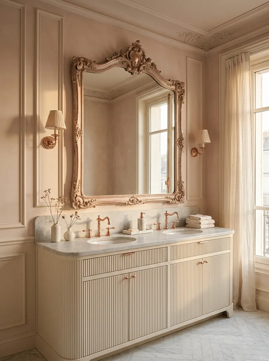 Parisian-Inspired Bathroom With Blush and Ivory Finishes