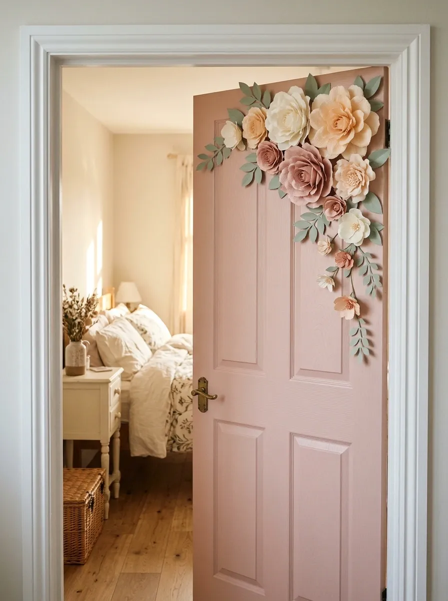 Pastel Flower Garden Door With a Fresh White Frame