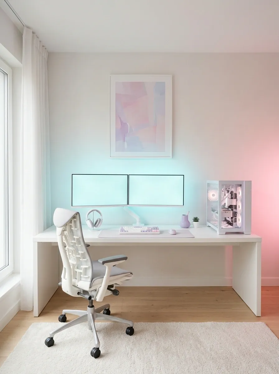 Pastel Pink and Cyan RGB Gaming Room