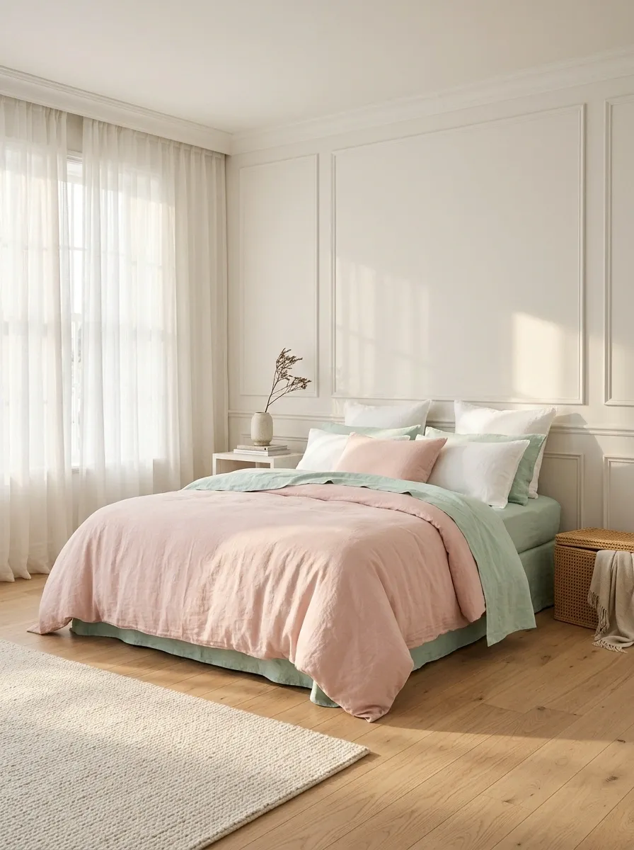 Pastel Pink and Mint Bedding With Clean Color Blocking